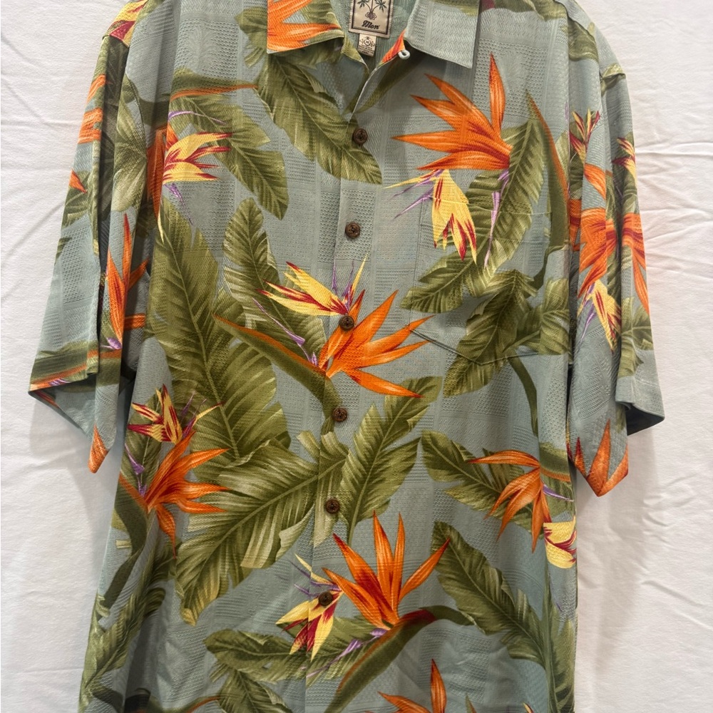 Men's Tropical Leaf Print Shirt - Green and Orange